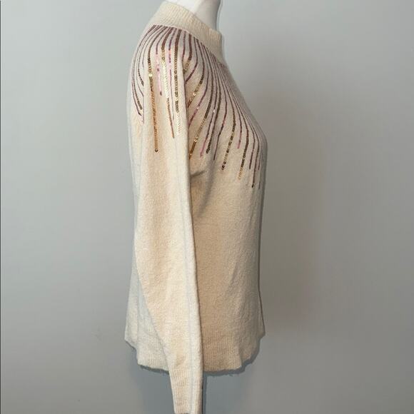 143 Story Chic Cream Sweater Gold Pink Sequin Design Women's Small - Picture 5 of 6